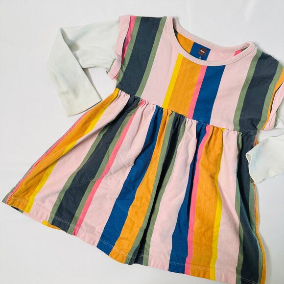 Tea Collection Festival Striped Layered Long Sleeve Dress Sz 3 - Picture 1 of 8